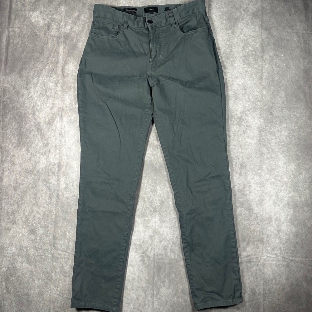 Vince Dylan Slim Fit Mens Pants 34 Green Italian Fabric 5-Pocket Chino Trousers